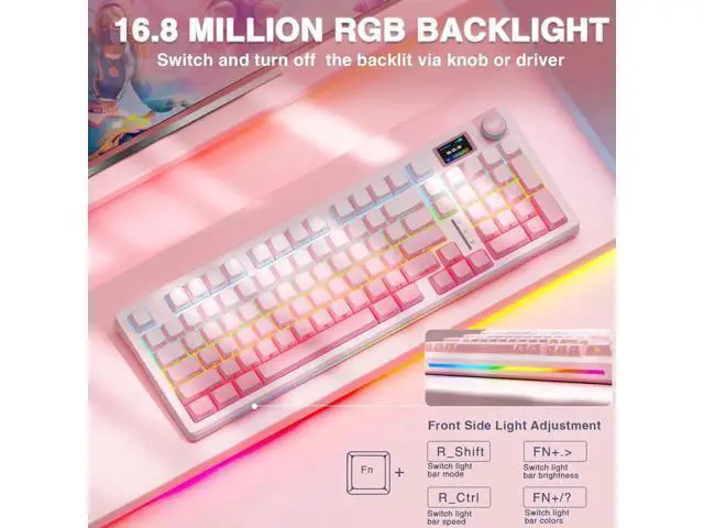 Alt view image 6 of 7 - S98 Pro Tri-Mode Wireless Mechanical Keyboard with Screen & Knob, Pink Hot Swappable Gaming Keyboard, Pre-lubed Linear Switch, Side Printed PBT Keycaps, RGB Backlit Creamy Sound Keyboard