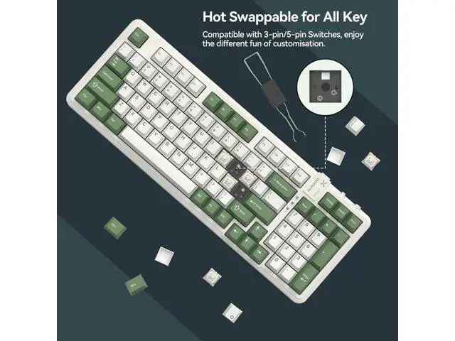 Alt view image 6 of 7 - 98Pro Tri-Mode Wireless Mechanical Keyboard,97 Keys Gasket Hot Swappable Gaming Keyboard Linear Switch RGB Backlit Compatible With Win Mac Green White