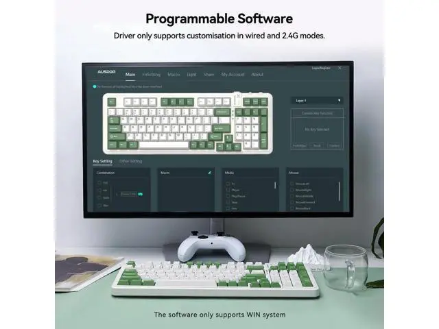 Alt view image 7 of 7 - 98Pro Tri-Mode Wireless Mechanical Keyboard,97 Keys Gasket Hot Swappable Gaming Keyboard Linear Switch RGB Backlit Compatible With Win Mac Green White