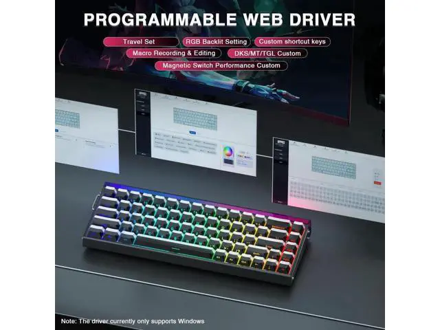 Alt view image 6 of 7 - Hero 68 HE 60% Wired Gaming Keyboard, Hall Effect Magnetic Switch Keyboard, 8KHz Polling Rate, Side Printed PBT Keycaps, RGB Light Box Custom Software Keyboard for PC Mac