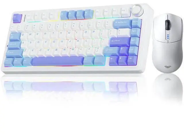 Main image of F75 75% Wireless Mechanical Keyboard and Mouse Combo, Hot Swappable Custom Keyboard + SC580 Wireless Gaming Mouse Set, White