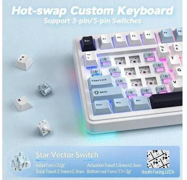 Alt view image 4 of 7 - S75 PRO 75% Tri-Mode Wireless Mechanical Keyboard with Screen & Knob, Hot Swappable Gaming Keyboard, Pre-lubed Switches RGB Backlit PBT Keycaps Creamy Sound Keyboard for PC