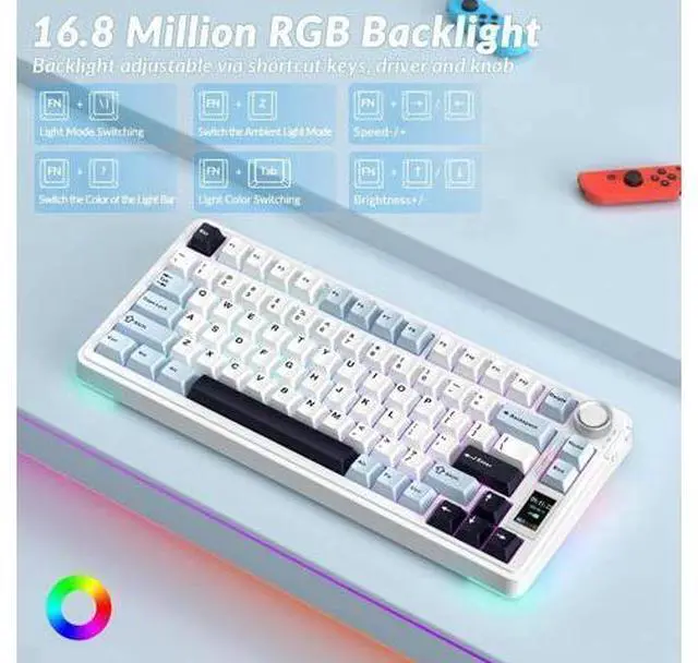 Alt view image 6 of 7 - S75 PRO 75% Tri-Mode Wireless Mechanical Keyboard with Screen & Knob, Hot Swappable Gaming Keyboard, Pre-lubed Switches RGB Backlit PBT Keycaps Creamy Sound Keyboard for PC