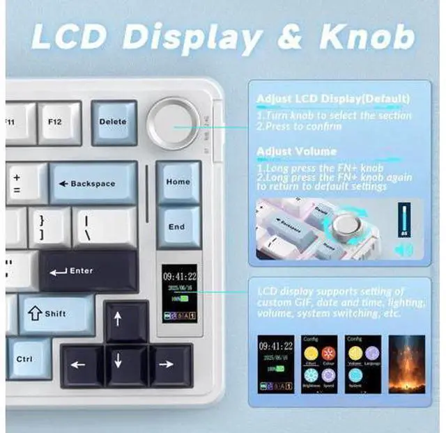 Alt view image 7 of 7 - S75 PRO 75% Tri-Mode Wireless Mechanical Keyboard with Screen & Knob, Hot Swappable Gaming Keyboard, Pre-lubed Switches RGB Backlit PBT Keycaps Creamy Sound Keyboard for PC