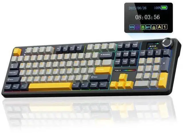 Main image of F108 PRO 104 Keys Wireless Mechanical Keyboard with Screen & Knob, 8000mAh Battery Hot Swappable Gaming Keyboard, Pre-lubed Switch RGB Backlit PBT Keycaps Creamy Sound Keyboard