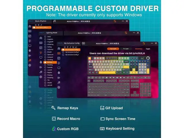 Alt view image 3 of 7 - F108 PRO 104 Keys Wireless Mechanical Keyboard with Screen & Knob, 8000mAh Battery Hot Swappable Gaming Keyboard, Pre-lubed Switch RGB Backlit PBT Keycaps Creamy Sound Keyboard