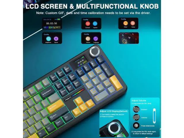 Alt view image 5 of 7 - F108 PRO 104 Keys Wireless Mechanical Keyboard with Screen & Knob, 8000mAh Battery Hot Swappable Gaming Keyboard, Pre-lubed Switch RGB Backlit PBT Keycaps Creamy Sound Keyboard