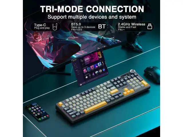 Alt view image 6 of 7 - F108 PRO 104 Keys Wireless Mechanical Keyboard with Screen & Knob, 8000mAh Battery Hot Swappable Gaming Keyboard, Pre-lubed Switch RGB Backlit PBT Keycaps Creamy Sound Keyboard
