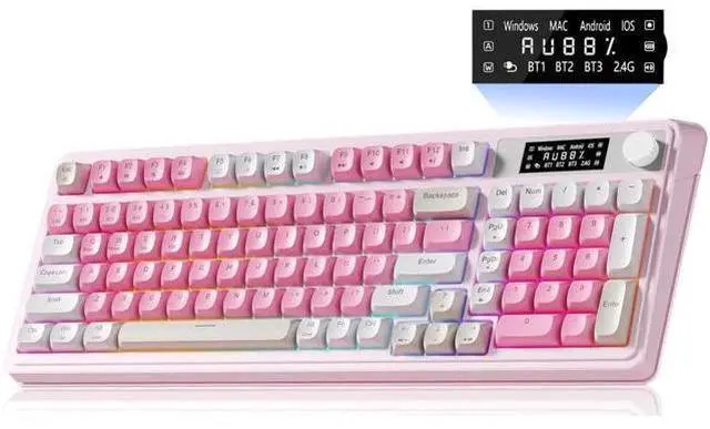 Main image of S99Pro Tri-Mode Wireless Gaming Keyboard, Bluetooth 2.4G Wired Keyboard With Numpad, RGB Backlit Media Knob Programmable Creamy Typing Keyboard Pink For PC Gamers