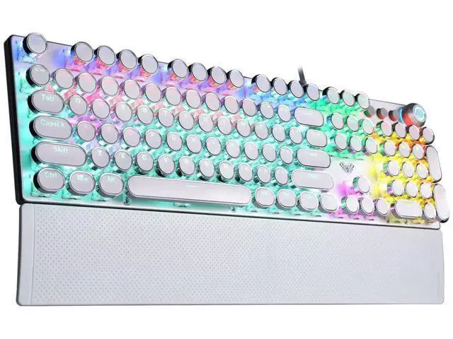 Alt view image 5 of 7 - Wired Mechanical Keyboard and Mouse Combo, F2088 White Typewriter Style Keyboard with Blue Switches + S12PRO RGB Black Gaming Mouse Set for PC Gaming Office