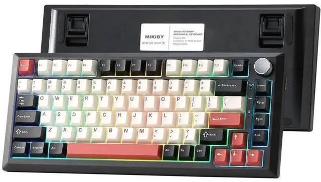 Main image of Y75 75% Tri-Mode Wireless Mechanical Keyboard with Control Knob, Hot Swappable RGB Gaming Keyboard, PBT Keycaps, 2.4G/BT5.0/USB-C, Black Red Colorway with Milk Switch