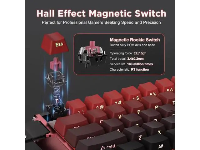 Alt view image 5 of 7 - Alux60 60% Wired Mechanical Gaming Keyboard Hall Effect Magnetic Switch Hot Swappable Rapid Trigger 8KHz Polling Rate RGB Compact Keyboard Compatible with Mac Windows Red