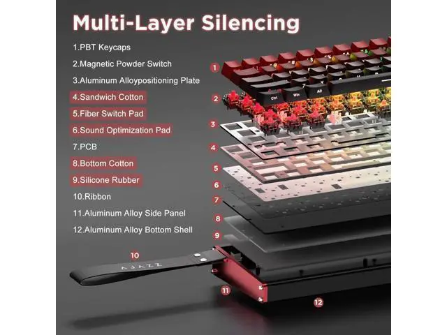 Alt view image 4 of 7 - Alux60 60% Wired Mechanical Gaming Keyboard Hall Effect Magnetic Switch Hot Swappable Rapid Trigger 8KHz Polling Rate RGB Compact Keyboard Compatible with Mac Windows Red