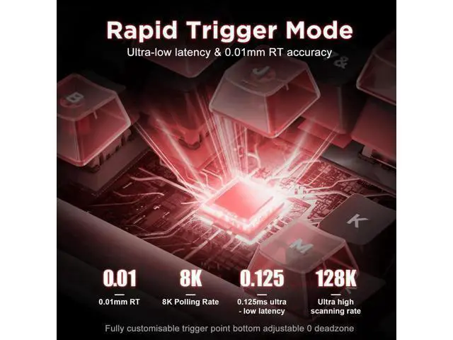 Alt view image 7 of 7 - Alux60 60% Wired Mechanical Gaming Keyboard Hall Effect Magnetic Switch Hot Swappable Rapid Trigger 8KHz Polling Rate RGB Compact Keyboard Compatible with Mac Windows Red