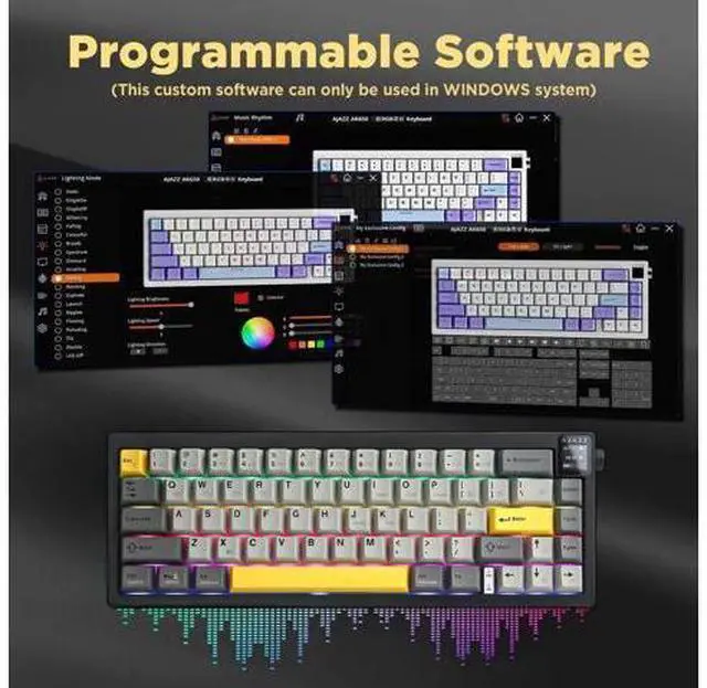 Alt view image 5 of 7 - AJAZZ AK650 65% Wireless Mechanical Keyboard Smart Display Rotary Knob Tri Mode BT 2.4G USB-C Hot Swappable Flying Fish Switch PBT Keycaps RGB Gaming Keyboard Compatible with Windows Mac Black