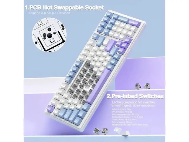 Alt view image 7 of 7 - F99 Tri-Mode Wireless Mechanical Keyboard, BT5.0/2.4G/USB-C Hot Swappable Gasket Gaming Keyboard with Pre-lubed Linear Switch RGB Backlit Compatible with PC Tablet Xbox PS4 PS5