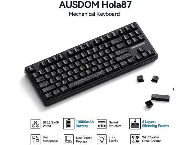 Alt view image 2 of 7 - Tri-Mode Wireless Mechanical Gaming Keyboard 10000mAh Large Battery BT5.3 2.4G USB-C Hot Swappable 15-Layer Gasket Structure RGB Side Printed PBT Keycaps Custom Keyboard