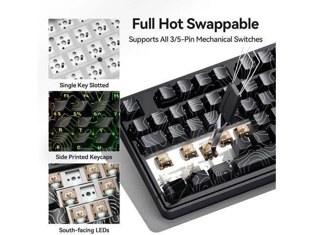 Alt view image 7 of 7 - Tri-Mode Wireless Mechanical Gaming Keyboard 10000mAh Large Battery BT5.3 2.4G USB-C Hot Swappable 15-Layer Gasket Structure RGB Side Printed PBT Keycaps Custom Keyboard