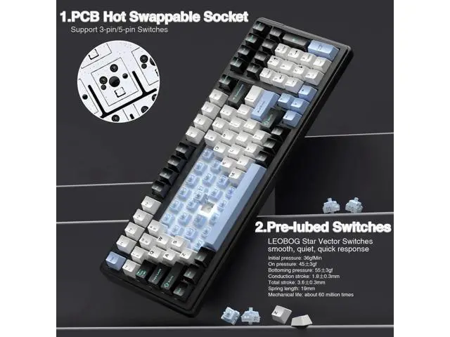 Alt view image 5 of 7 - F99 Tri-Mode Wireless Mechanical Keyboard BT5.0 2.4G USB-C Hot Swappable Pre-lubed Linear Switch RGB Backlit Gaming Keyboard Compatible with PC Tablet PS4 PS5 Xbox