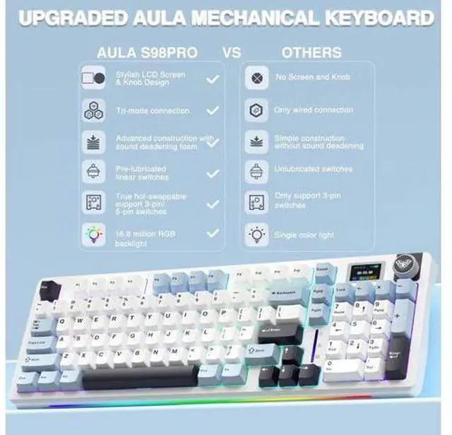 Alt view image 2 of 7 - S98 Pro Wireless Mechanical Keyboard With Smart Display Knob Tri Mode BT5.0 2.4G USB C Hot Swappable Linear Switch RGB Gaming Keyboard For Laptop Desktop Phone Game Console