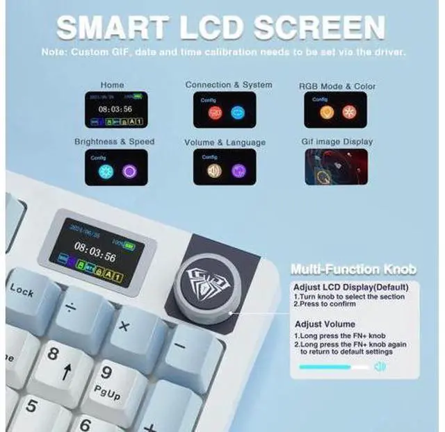 Alt view image 4 of 7 - S98 Pro Wireless Mechanical Keyboard With Smart Display Knob Tri Mode BT5.0 2.4G USB C Hot Swappable Linear Switch RGB Gaming Keyboard For Laptop Desktop Phone Game Console