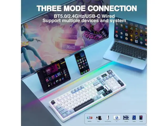 Alt view image 6 of 7 - S98 Pro Wireless Mechanical Keyboard With Smart Display Knob Tri Mode BT5.0 2.4G USB C Hot Swappable Linear Switch RGB Gaming Keyboard For Laptop Desktop Phone Game Console