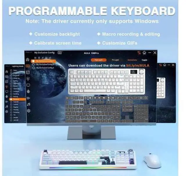 Alt view image 7 of 7 - S98 Pro Wireless Mechanical Keyboard With Smart Display Knob Tri Mode BT5.0 2.4G USB C Hot Swappable Linear Switch RGB Gaming Keyboard For Laptop Desktop Phone Game Console