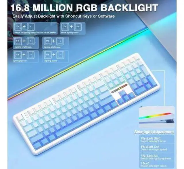 Alt view image 2 of 7 - F108 Full Size Wireless Mechanical Keyboard 108 Keys With Number Pad Tri Mode BT5.0 2.4G USB-C Hot Swappable Pre-lubed Switch PBT Keycaps RGB Backlit Gaming Keyboard