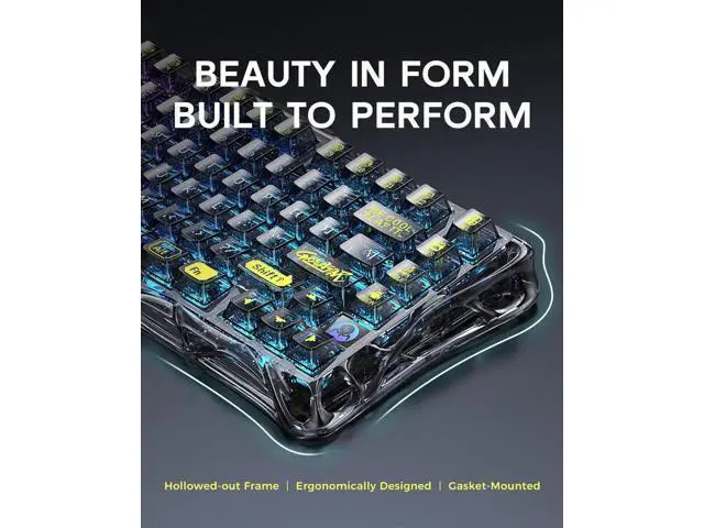 Alt view image 6 of 7 - Mercury K1 Lite 75% Tri-Mode Wireless Mechanical Keyboard, Gasket Hot Swappable Keyboard with Pre-lubed Linear Switches, RGB Backlit Transparent Black