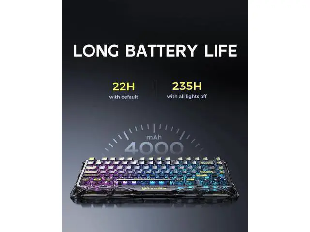 Alt view image 3 of 7 - Mercury K1 Lite 75% Tri-Mode Wireless Mechanical Keyboard, Gasket Hot Swappable Keyboard with Pre-lubed Linear Switches, RGB Backlit Transparent Black