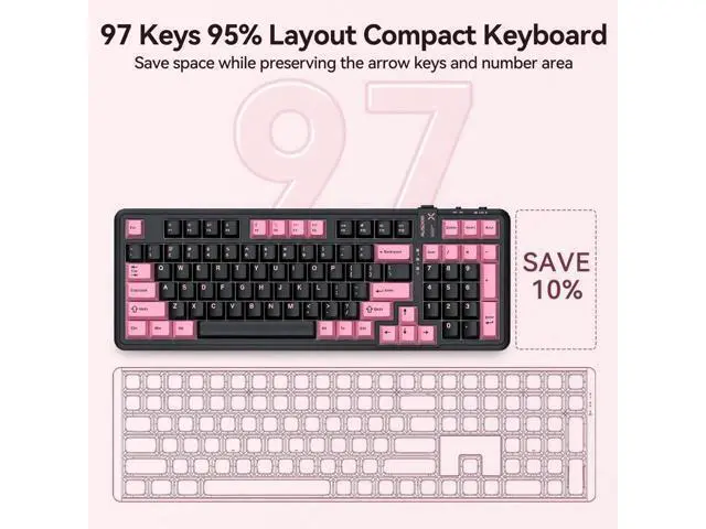 Alt view image 2 of 7 - 98Pro Silent Wireless Mechanical Keyboard Tri-Mode BT 2.4G USB-C Hot Swappable Gasket Structure Pre-lubed Tactile Switch PBT Keycaps RGB Backlit Black Pink Quiet Gaming Keyboard