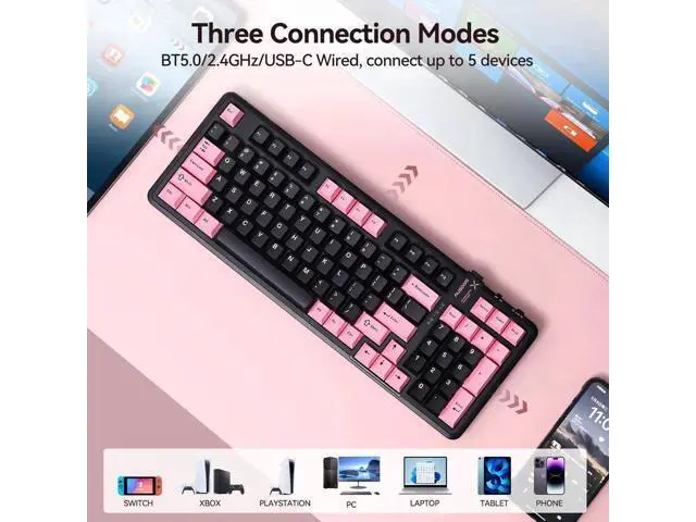 Alt view image 4 of 7 - 98Pro Silent Wireless Mechanical Keyboard Tri-Mode BT 2.4G USB-C Hot Swappable Gasket Structure Pre-lubed Tactile Switch PBT Keycaps RGB Backlit Black Pink Quiet Gaming Keyboard