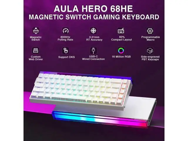 Alt view image 7 of 7 - Hero 68 HE 60% Wired Hall Effect Gaming Keyboard, 8KHz Polling Rate Side Printed PBT Keycaps RGB Backlit Keyboard with Custom Web Software for PC Mac Gamers
