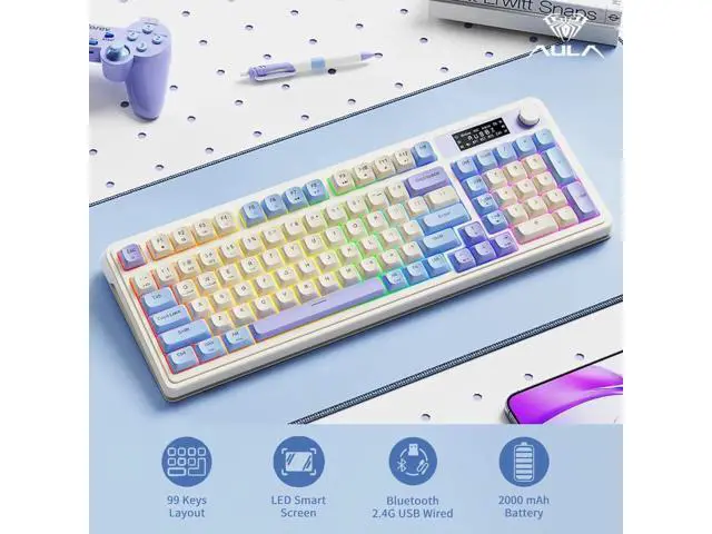 Alt view image 4 of 7 - S99 Pro Tri-Mode Wireless Gaming Keyboard With Smart Display Media Knob Numpad Creamy Typing RGB Backlit Custom Keyboard Purple Compatible with Mac Xbox PC