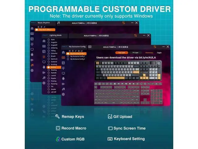 Alt view image 3 of 7 - F108 Pro Full Size Wireless Mechanical Keyboard with Smart Screen & Media Knob, 8000mAh Large Battery, Hot Swappable Pre-lubed Switches, Side Printed PBT Keycaps RGB Backlit Custom Gaming Keyboard