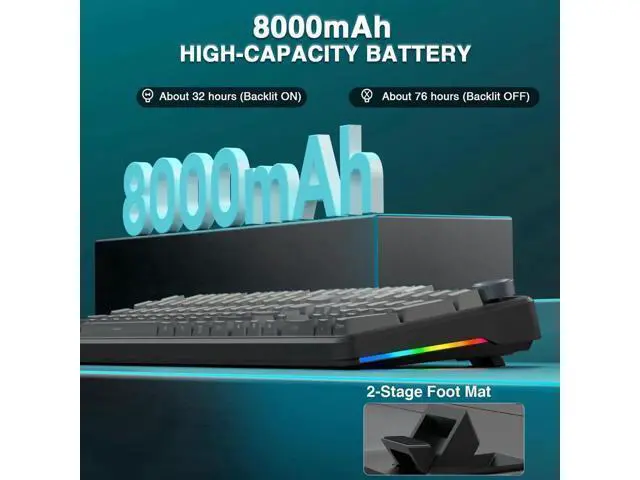 Alt view image 7 of 7 - F108 Pro Full Size Wireless Mechanical Keyboard with Smart Screen & Media Knob, 8000mAh Large Battery, Hot Swappable Pre-lubed Switches, Side Printed PBT Keycaps RGB Backlit Custom Gaming Keyboard