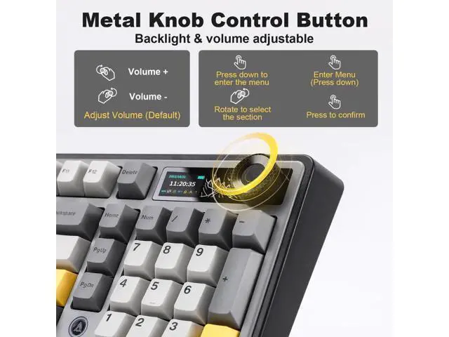 Alt view image 4 of 7 - AJAZZ AK980 98% Tri-Mode Wireless Mechanical Keyboard With Smart Display Knob, Hot Swappable Murad Switch PBT Keycaps RGB Keyboard Black Compatible With Win Mac