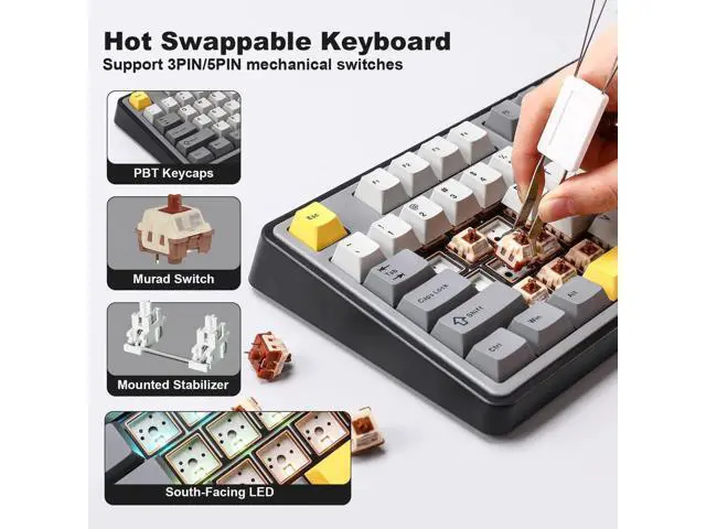 Alt view image 6 of 7 - AJAZZ AK980 98% Tri-Mode Wireless Mechanical Keyboard With Smart Display Knob, Hot Swappable Murad Switch PBT Keycaps RGB Keyboard Black Compatible With Win Mac