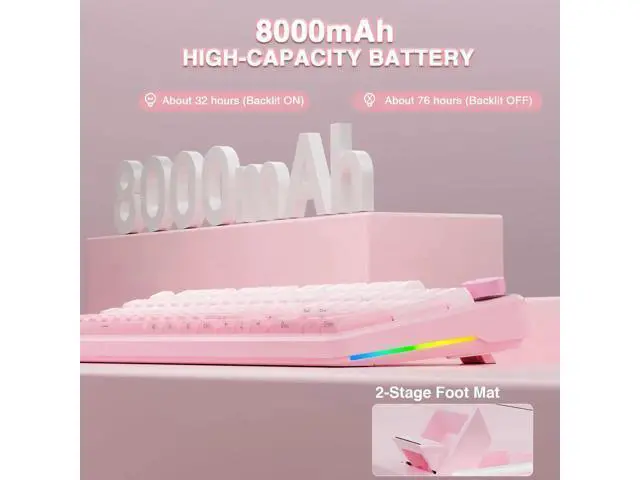Alt view image 2 of 7 - F108 PRO Full Size Tri-Mode Wireless Mechanical Keyboard with Screen & Knob, 8000mAh Battery Hot Swappable Pink Keyboard Pre-lubed Switch Side Printed PBT Keycaps RGB Backlit