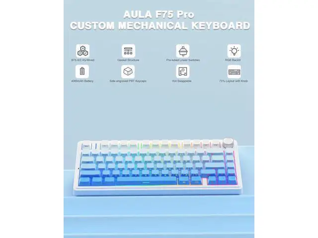 Alt view image 4 of 7 - F75 Pro 75% Hot Swappable Wireless Keyboard and SC580 Wireless Gaming Mouse Set White