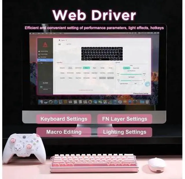 Alt view image 4 of 7 - Alux60 Wired Gaming Keyboard Aluminum Frame Hall Effect Magnetic Switch 8K Polling Rate 0.125ms Low Latency 128K Scan Rate Side Printed PBT Keycaps RGB Backlit Pink