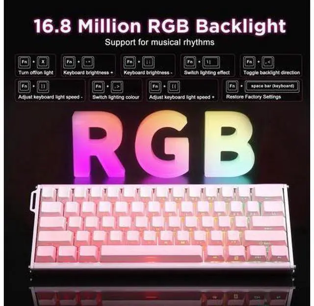 Alt view image 5 of 7 - Alux60 Wired Gaming Keyboard Aluminum Frame Hall Effect Magnetic Switch 8K Polling Rate 0.125ms Low Latency 128K Scan Rate Side Printed PBT Keycaps RGB Backlit Pink