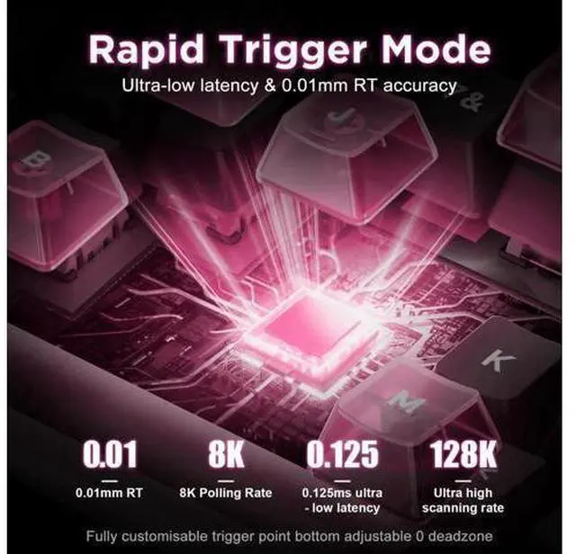 Alt view image 6 of 7 - Alux60 Wired Gaming Keyboard Aluminum Frame Hall Effect Magnetic Switch 8K Polling Rate 0.125ms Low Latency 128K Scan Rate Side Printed PBT Keycaps RGB Backlit Pink