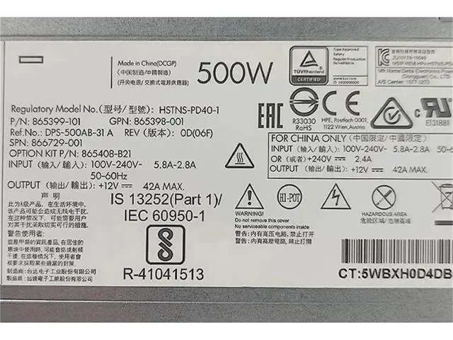 Alt view image 4 of 6 - 500W Server Power Supply for HP DL380 G10 Gen10 HSTNS-PL40-1 865398-001 866729-001 865399-201 865408-B21 PS-2501-3CH 1Pcs