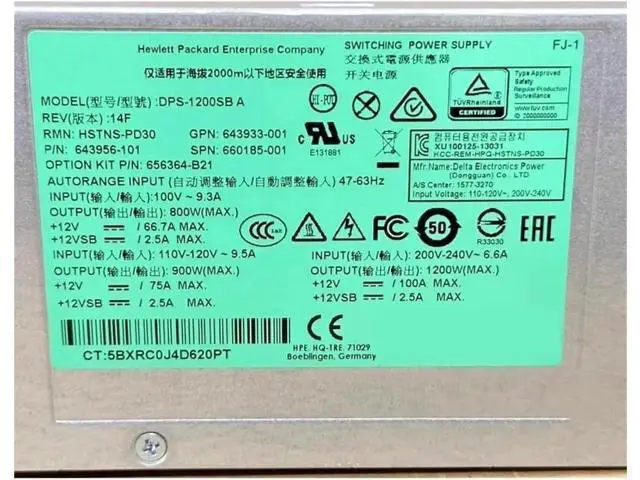 Alt view image 3 of 6 - 1200W Hot-Swap Platinum Power Supply for HP DL580 G8 Gen8 | HSTNS-PL30 643933-001 660185-001 643956-201 656364-B21