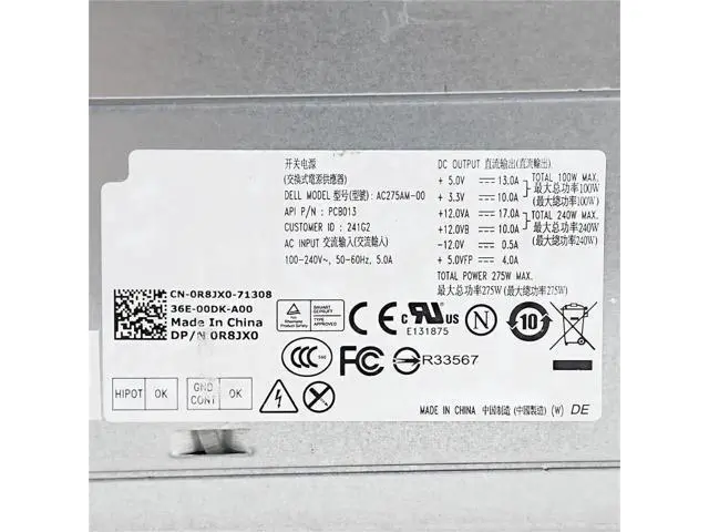 Alt view image 4 of 6 - 275W Power Supply for Dell Optiplex 390 790 990 3010 7010 9010 MT, Replacement for AC275AM-00 0R8JX0 PSU 1Pack