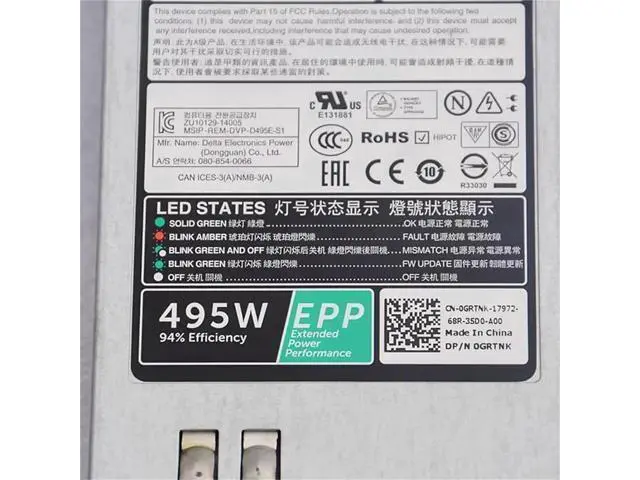 Alt view image 4 of 6 - 1Pcs 495W PSU for R530 R630 R730 R730XD T430 T630 Power Supply D495E-S0 D495E-S1 F495E-S0 02FR04 0N24MJ 09338D