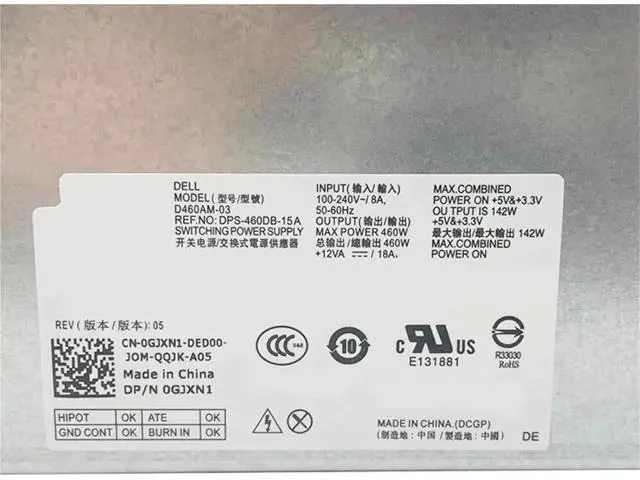 Alt view image 2 of 4 - 460W Power Supply for Dell XPS 8910 8920 8300 8900 8700 8500 Alienware Aurora R5, Replacement for D460AM-03 HU460AM-01 WC1T4