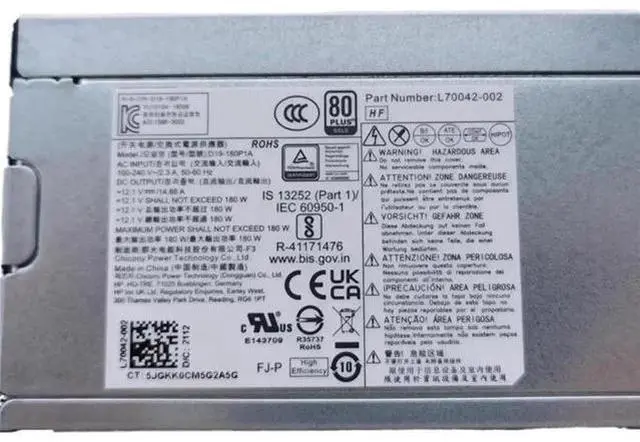 Main image of 180W Desktop Power Supply for HP 280 Pro G3 MT | Replacement L70042-002 L70042-004 D19-180P1A PCK017 80 Plus Gold PSU