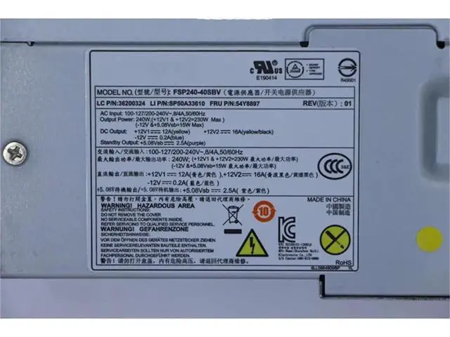 Alt view image 2 of 3 - 240W SFF Power Supply for Lenovo H3050 H5050 ThinkCentre M82 M92P, Replacement for PCB020 54Y8849 HK340-72FP 54Y8901 PS-4241-01 FSP240-40SBV 54Y8897